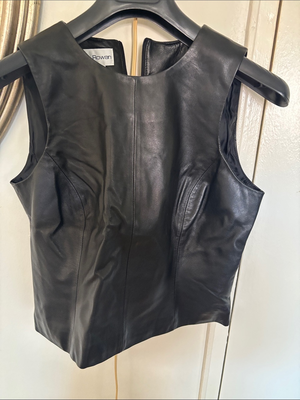 Black Leather Sleeveless top  with zipper on the back